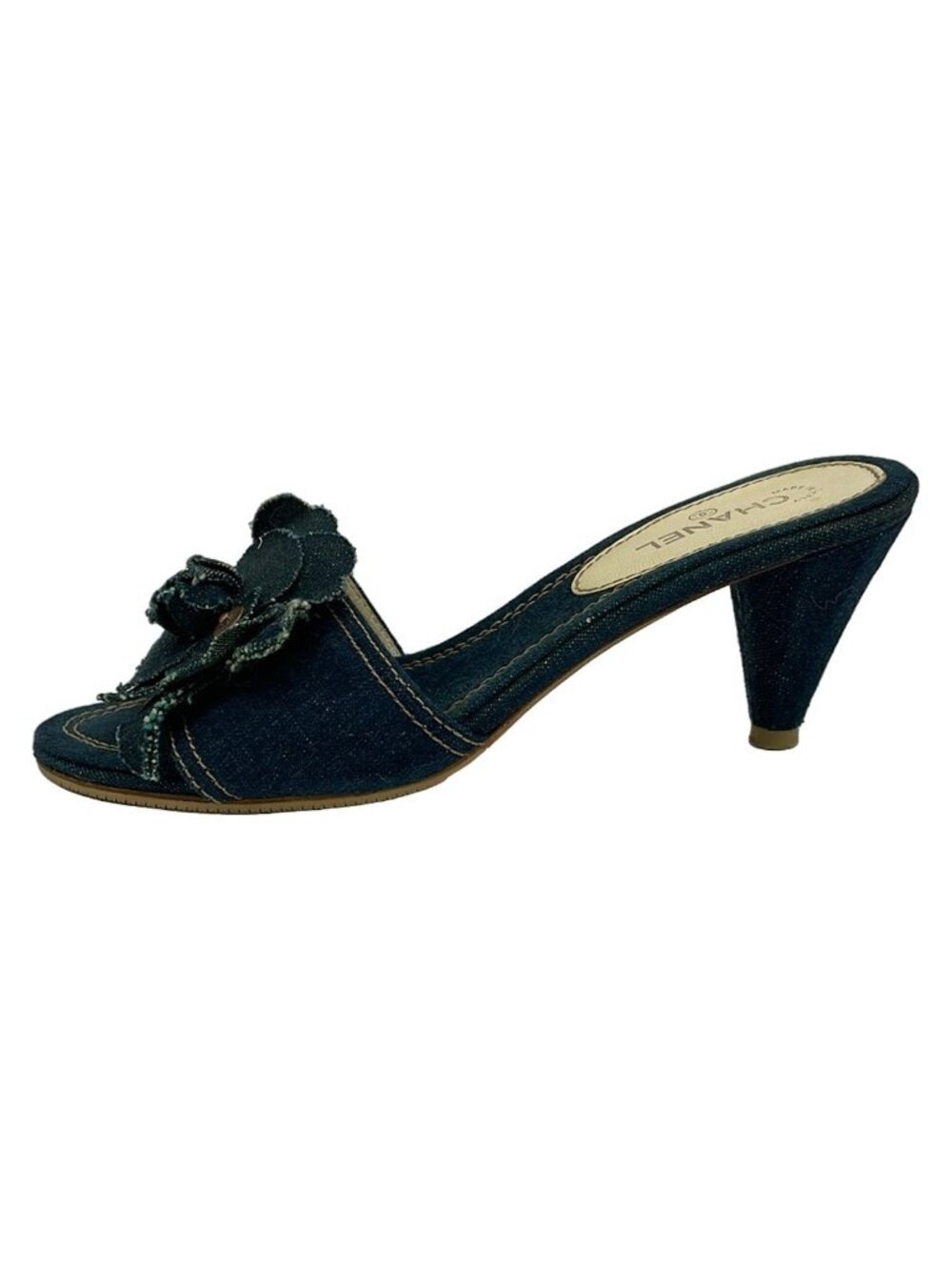 Chanel Mules Navy Camellia